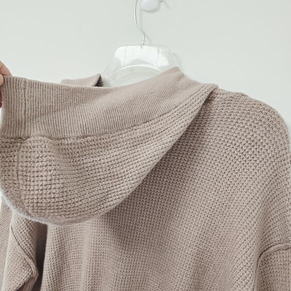 Aerie Sweater X-Small Womens Thermal Hooded Cozy Up Pullover Gray Waffle Stretch - Picture 6 of 12